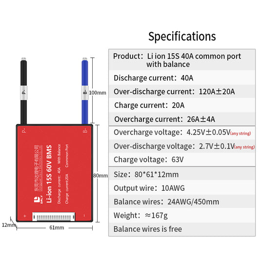 Li-ion BMS PCB 15S 60V 40A Daly Balanced Waterproof Battery Management System