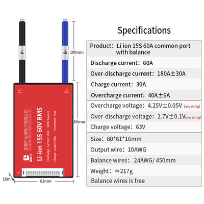 Li-ion BMS PCB 15S 60V 60A Daly Balanced Waterproof Battery Management System