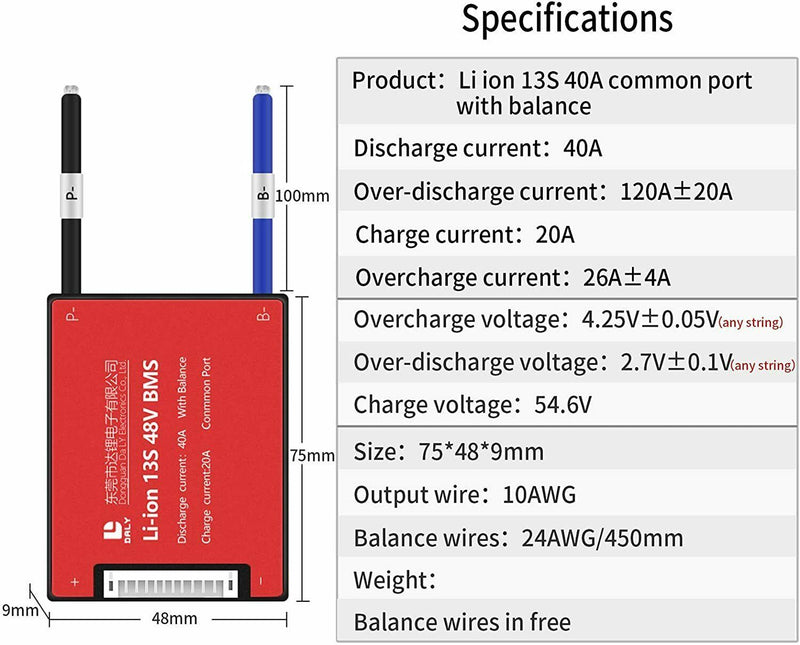 Li-ion BMS PCB 13S 48V 40A Daly Balanced Waterproof Battery Management System UK