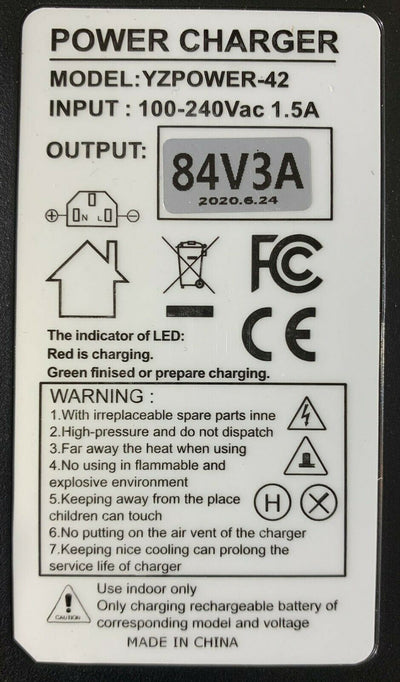 Li-ion lithium Battery Charger Electric Bicycle e-bike 20S 72V 84V 3A Vruzend UK