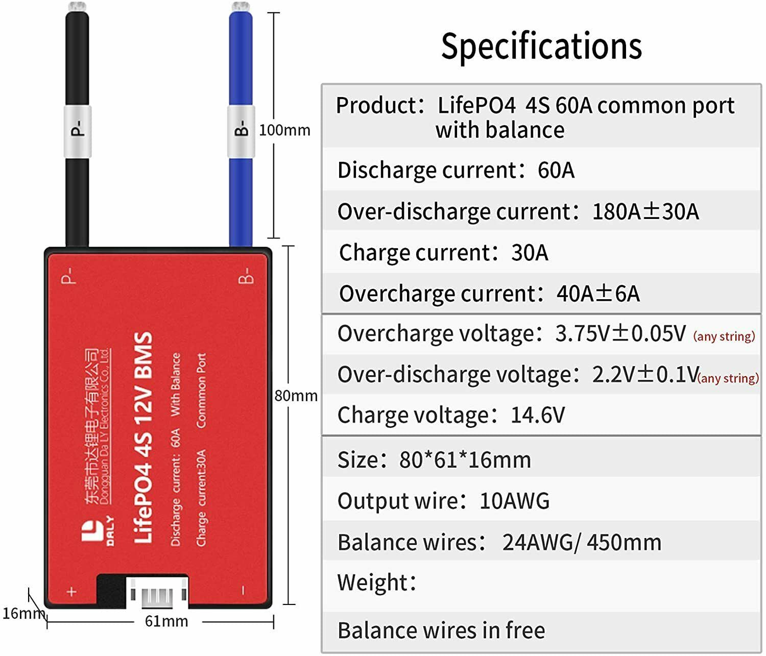 LiFePO4 BMS PCB 4S 12V 60A Daly Balanced Waterproof Battery Management System UK