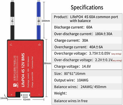 LiFePO4 BMS PCB 4S 12V 60A Daly Balanced Waterproof Battery Management System UK