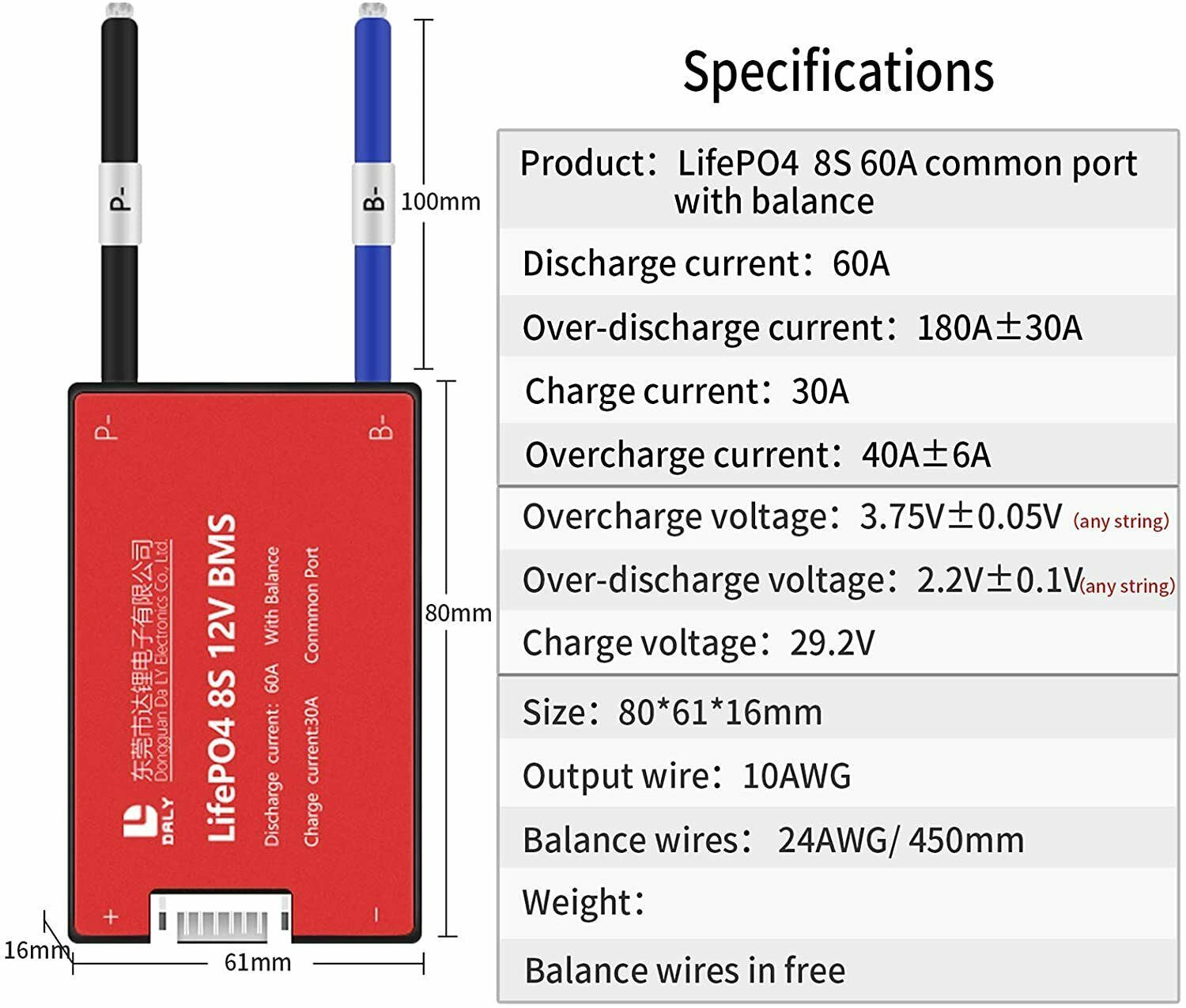 LiFePO4 BMS PCB 8S 24V 60A Daly Balanced Waterproof Battery Management System UK