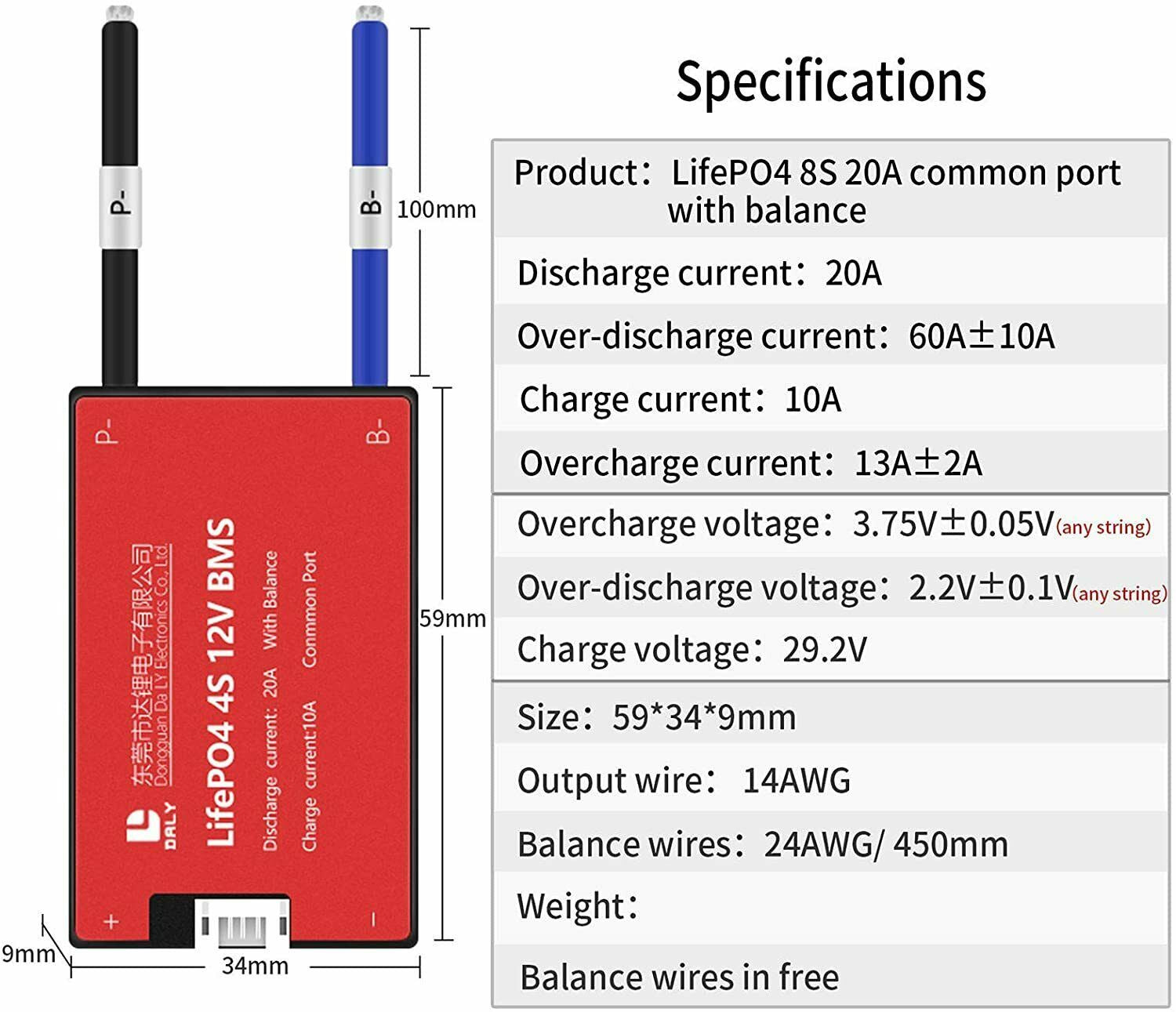 Lifepo4 BMS PCB 8S 24V 20A Daly Balanced Waterproof Battery Management System UK