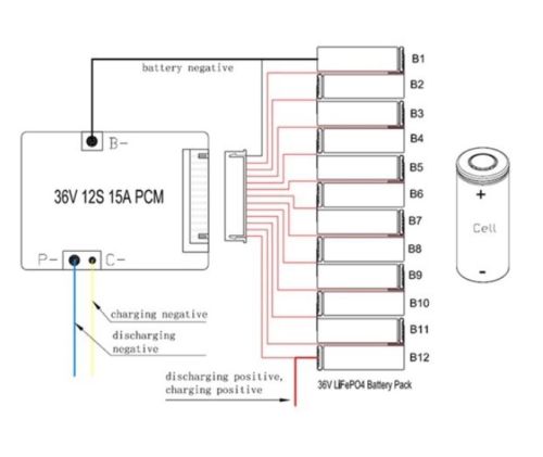 12S 36V 15A LiFePO4 battery BMS balance function E-bike Ebike