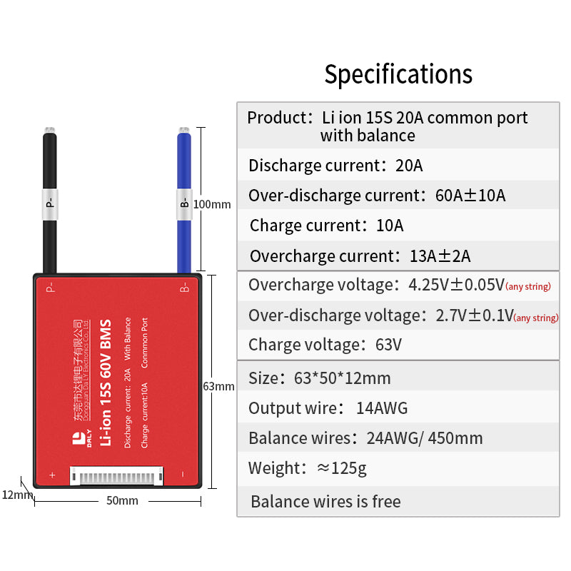 Li-ion BMS PCB 15S 60V 20A Daly Balanced Waterproof Battery Management System