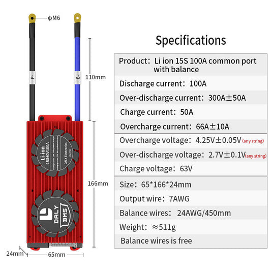 Li-ion BMS PCB 15S 60V 100A Daly Balanced Waterproof Battery Management System