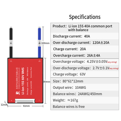 Li-ion BMS PCB 15S 60V 40A Daly Balanced Waterproof Battery Management System