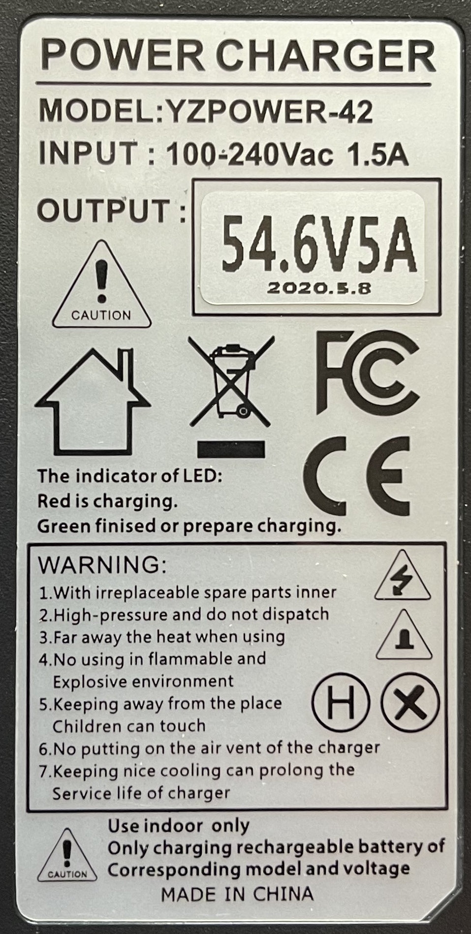 48V (54.6V) 13S Lithium-ion battery charger (5 Amps) UK plug