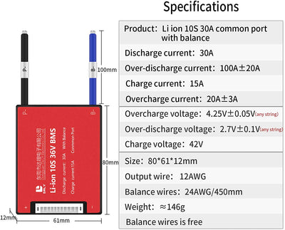 Li-ion BMS PCB 10S 36V 30A Daly Balanced Waterproof Battery Management System