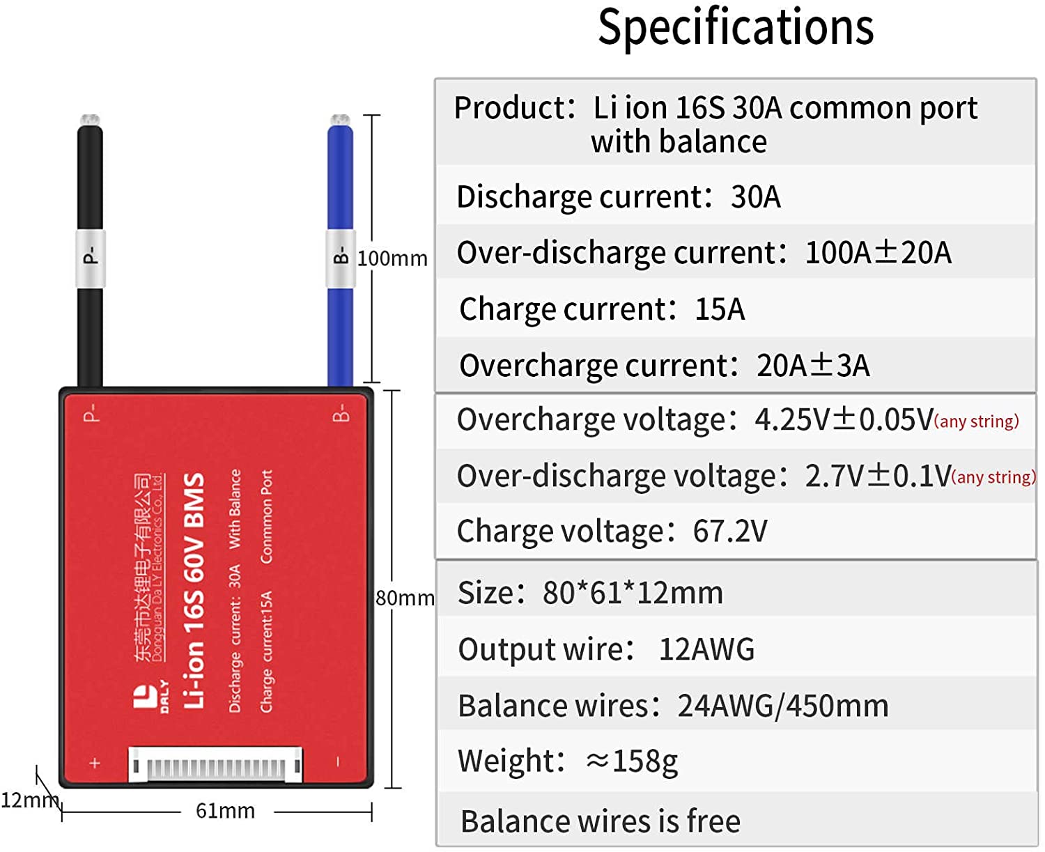 Li-ion BMS PCB 16S 60V 30A Daly Balance Waterproof Battery Management System UK