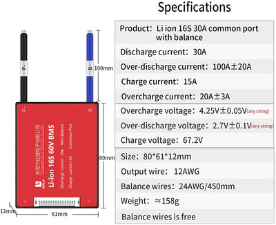 Li-ion BMS PCB 16S 60V 30A Daly Balance Waterproof Battery Management System UK