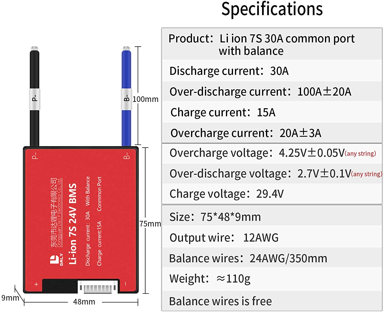 Li-ion BMS PCB 7S 24V 30A Daly Balanced Waterproof Battery Management System UK