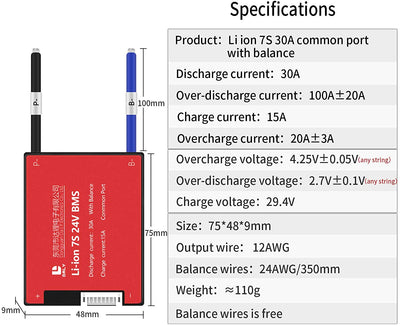 Li-ion BMS PCB 7S 24V 30A Daly Balanced Waterproof Battery Management System UK
