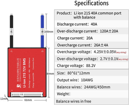 Li-ion BMS PCB 21S 72V 40A Daly Balance Waterproof Battery Management System UK