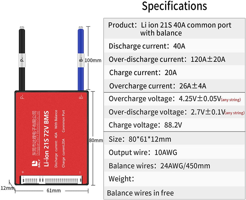 Li-ion BMS PCB 21S 72V 40A Daly Balance Waterproof Battery Management System UK