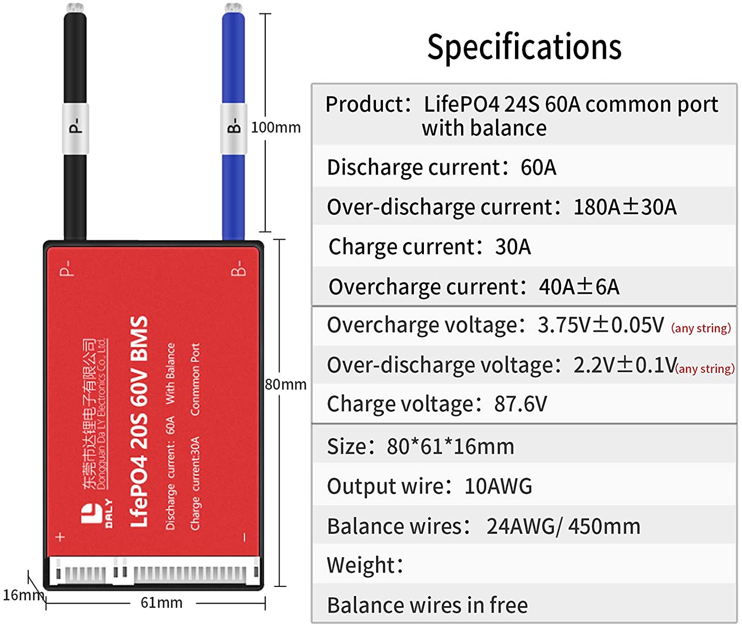 LiFePO4 BMS PCB 24S 72V 60A Daly Balanced Waterproof Battery Management System