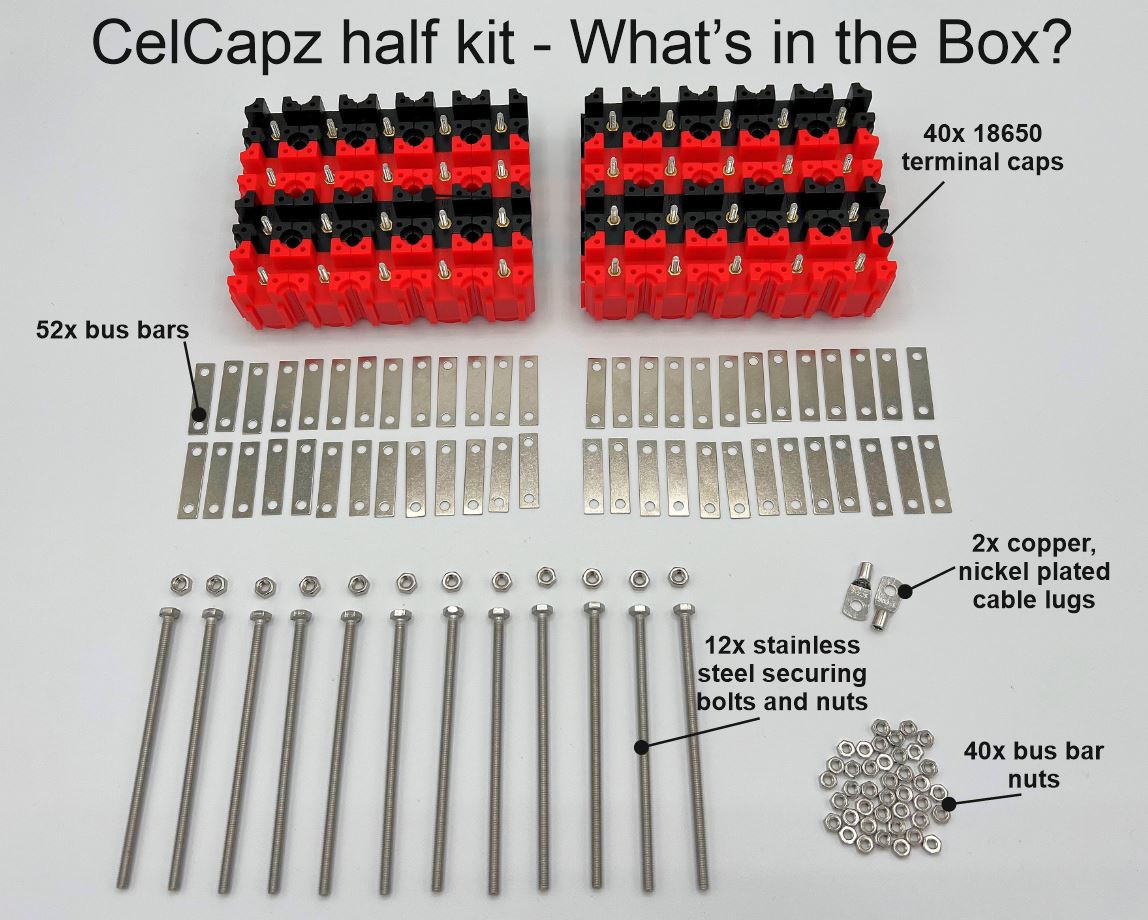 Half CelCapz Kit 80 by Vruzend UK  Ultimate Battery Build Kit For 20X 18650 Cells No Solder No Spot Welding Battery Assembly Kit