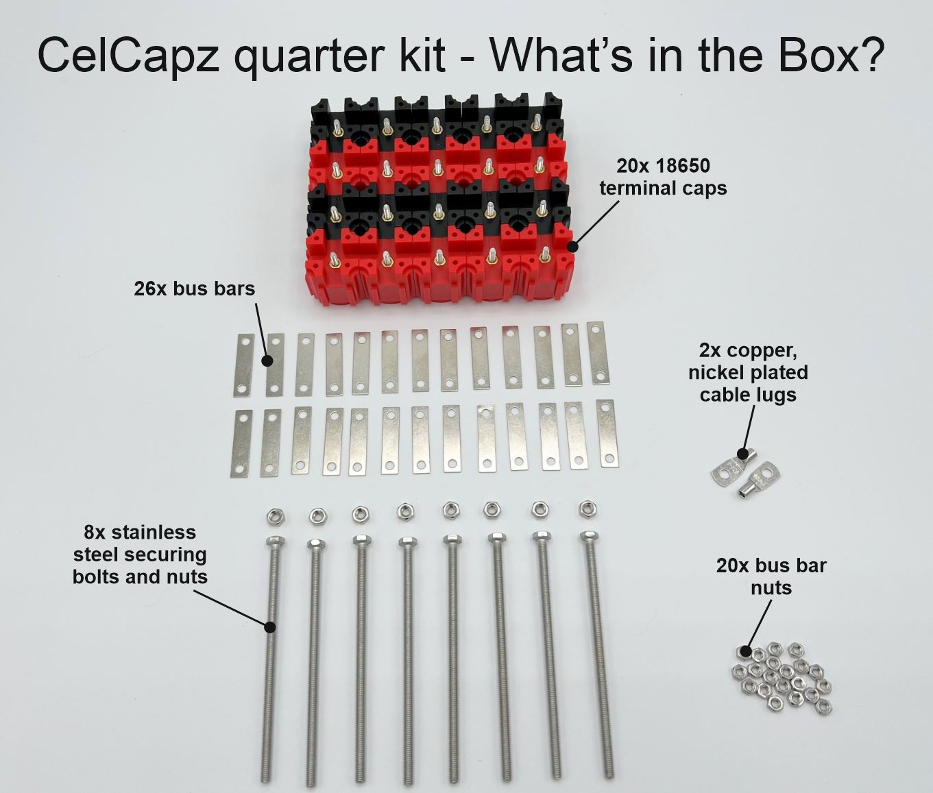 CelCapz 80 by Vruzend UK Ultimate Battery Build Kit for 10x/20x/40X 18650 Cells No Solder No Spot Welding