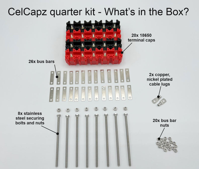 Quarter CelCapz Kit 80 by Vruzend UK  Ultimate Battery Build Kit For 10X 18650 Cells No Solder No Spot Welding Battery Assembly Kit