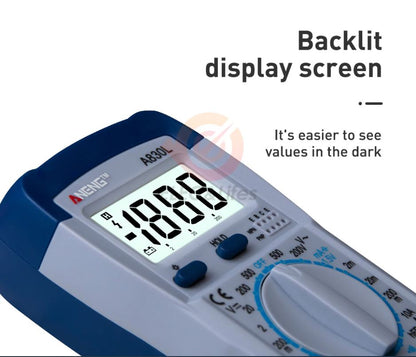 Handheld LCD Digital Multimeter AC/DC Voltage Amp Current Resistance Tester Blue LCD Backlight Current Meter Yellow+Grey Model Transistor Tester