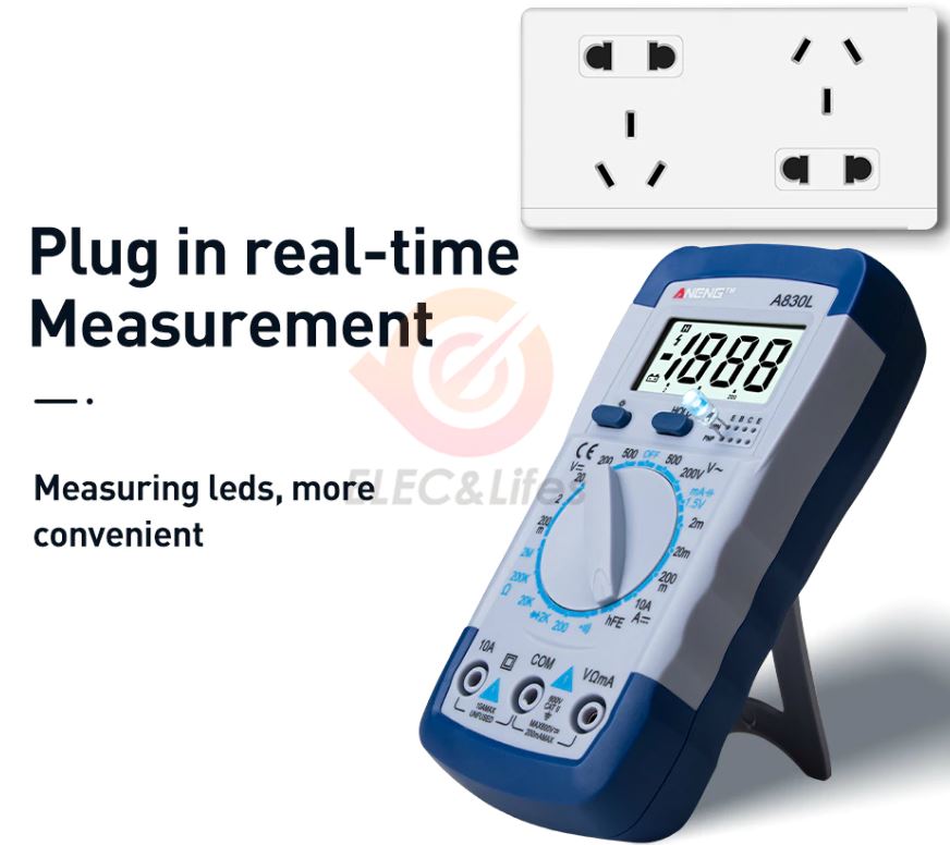 Handheld LCD Digital Multimeter AC/DC Voltage Amp Current Resistance Tester Blue LCD Backlight Current Meter Yellow+Grey Model Transistor Tester