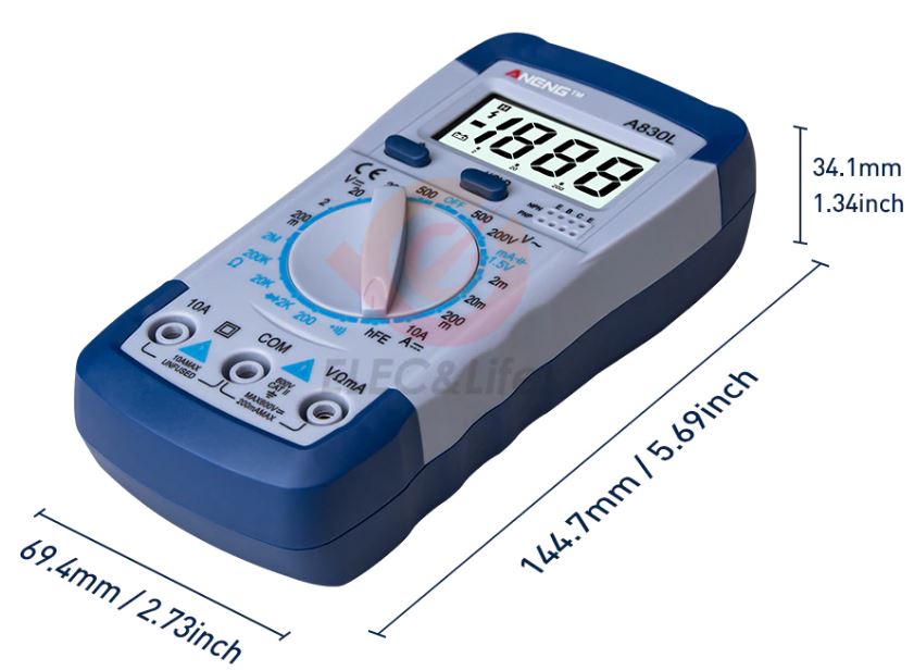 Handheld LCD Digital Multimeter AC/DC Voltage Amp Current Resistance Tester Blue LCD Backlight Current Meter Yellow+Grey Model Transistor Tester