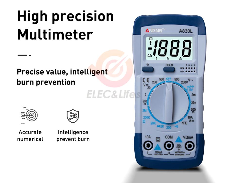 Handheld LCD Digital Multimeter AC/DC Voltage Amp Current Resistance Tester Blue LCD Backlight Current Meter Yellow+Grey Model Transistor Tester