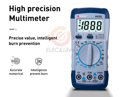 Handheld LCD Digital Multimeter AC/DC Voltage Amp Current Resistance Tester Blue LCD Backlight Current Meter Yellow+Grey Model Transistor Tester